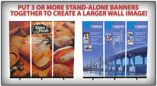 Pul multiple retractable banners together to create one large image!