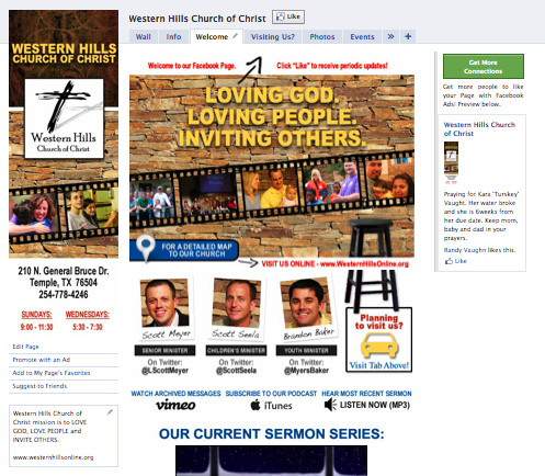 Custom Facebook Page - Landing Tab for Western Hills Church of Christ